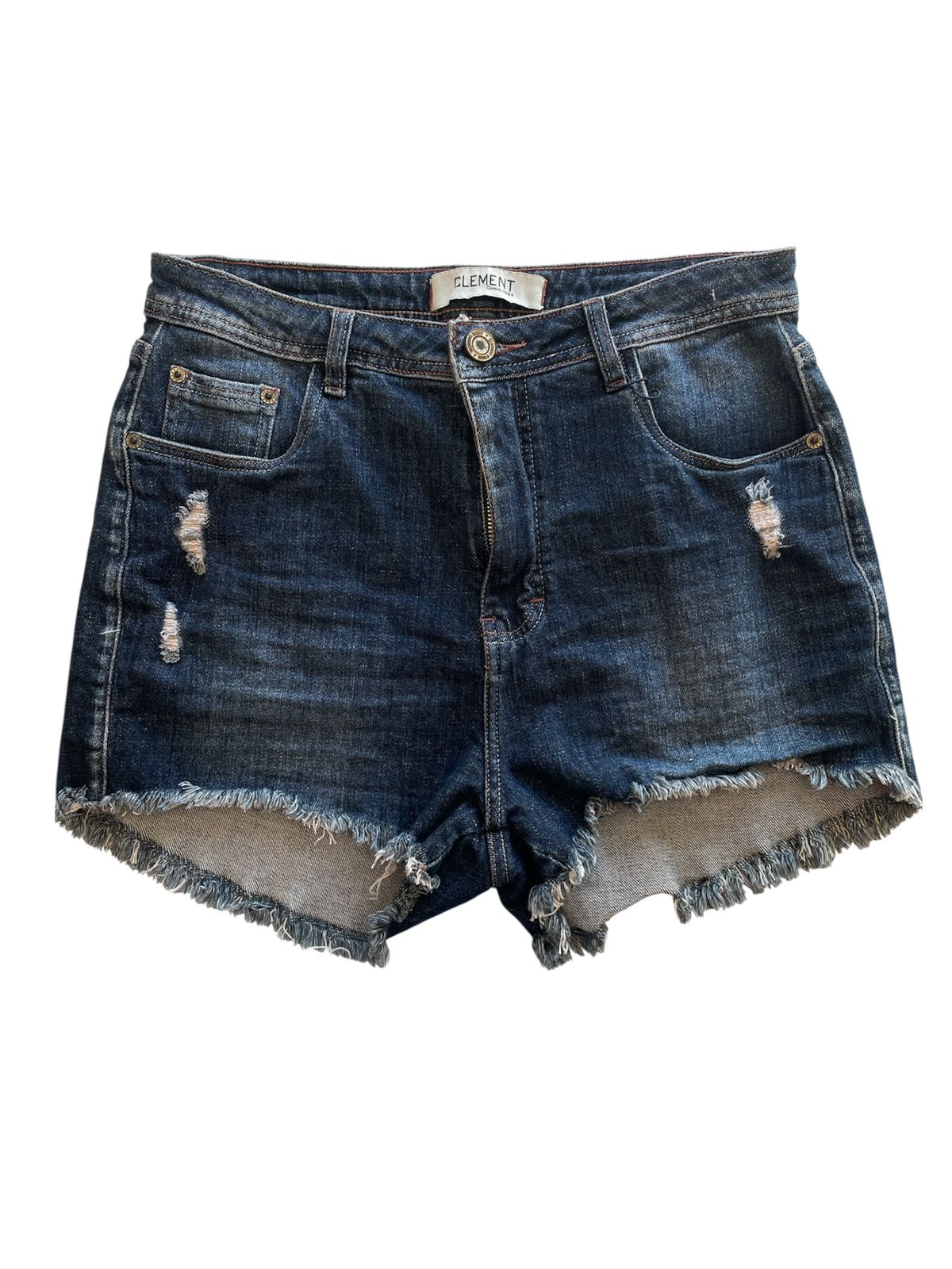 Shorts Jeans Azul Escuro Destroyed com Barra Desfiada