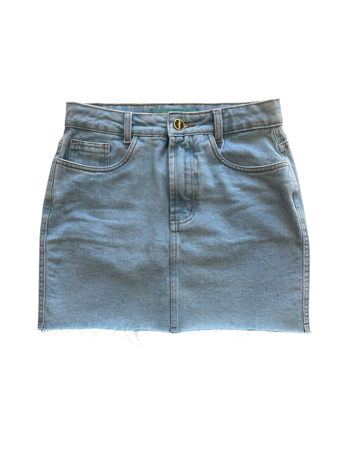 Saia Jeans Feminina Reta com Barra Desfiada