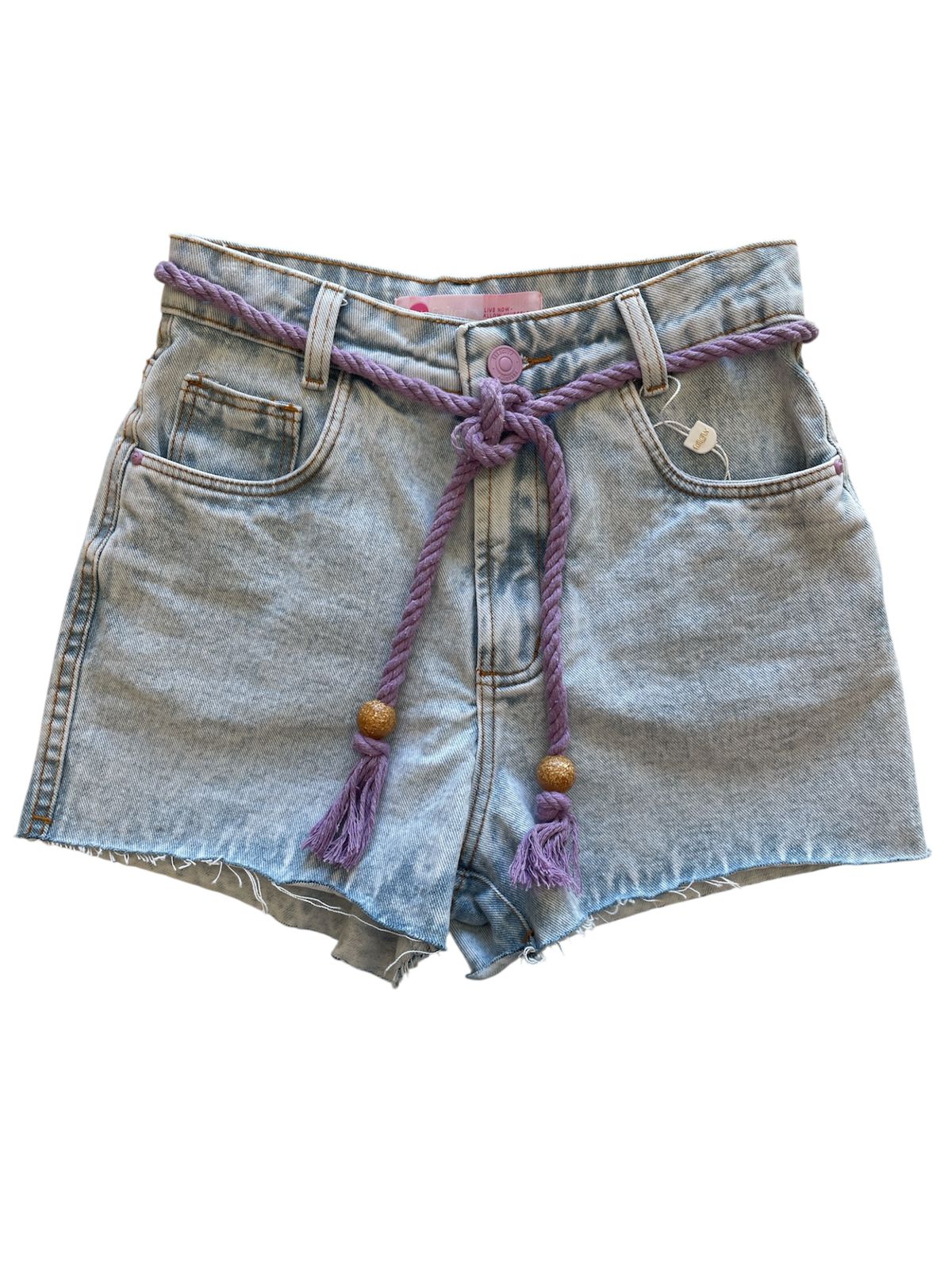 Short Jeans Feminino com Cinto Cordão Roxo