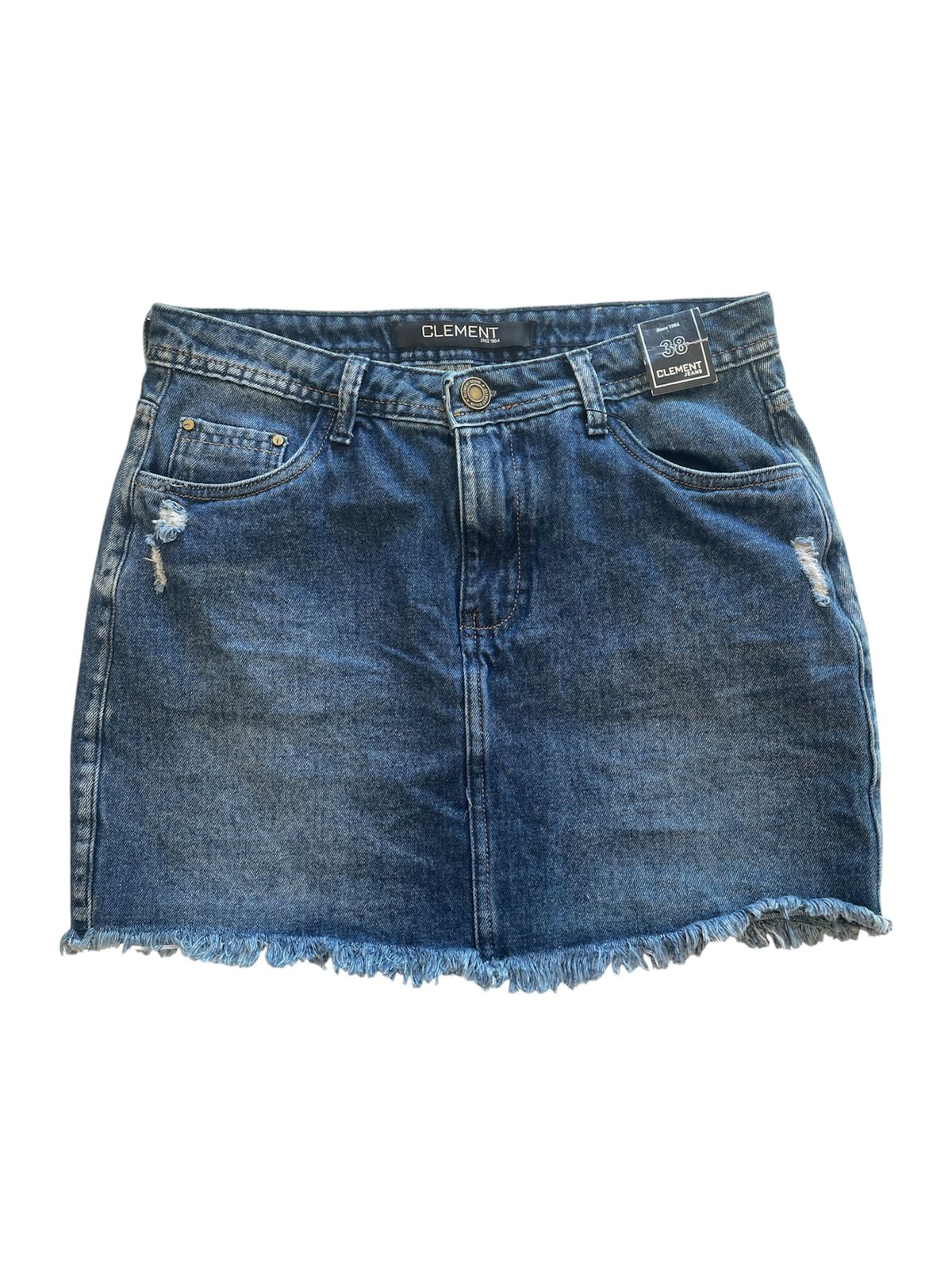 Saia Jeans Média com Barra Desfiada