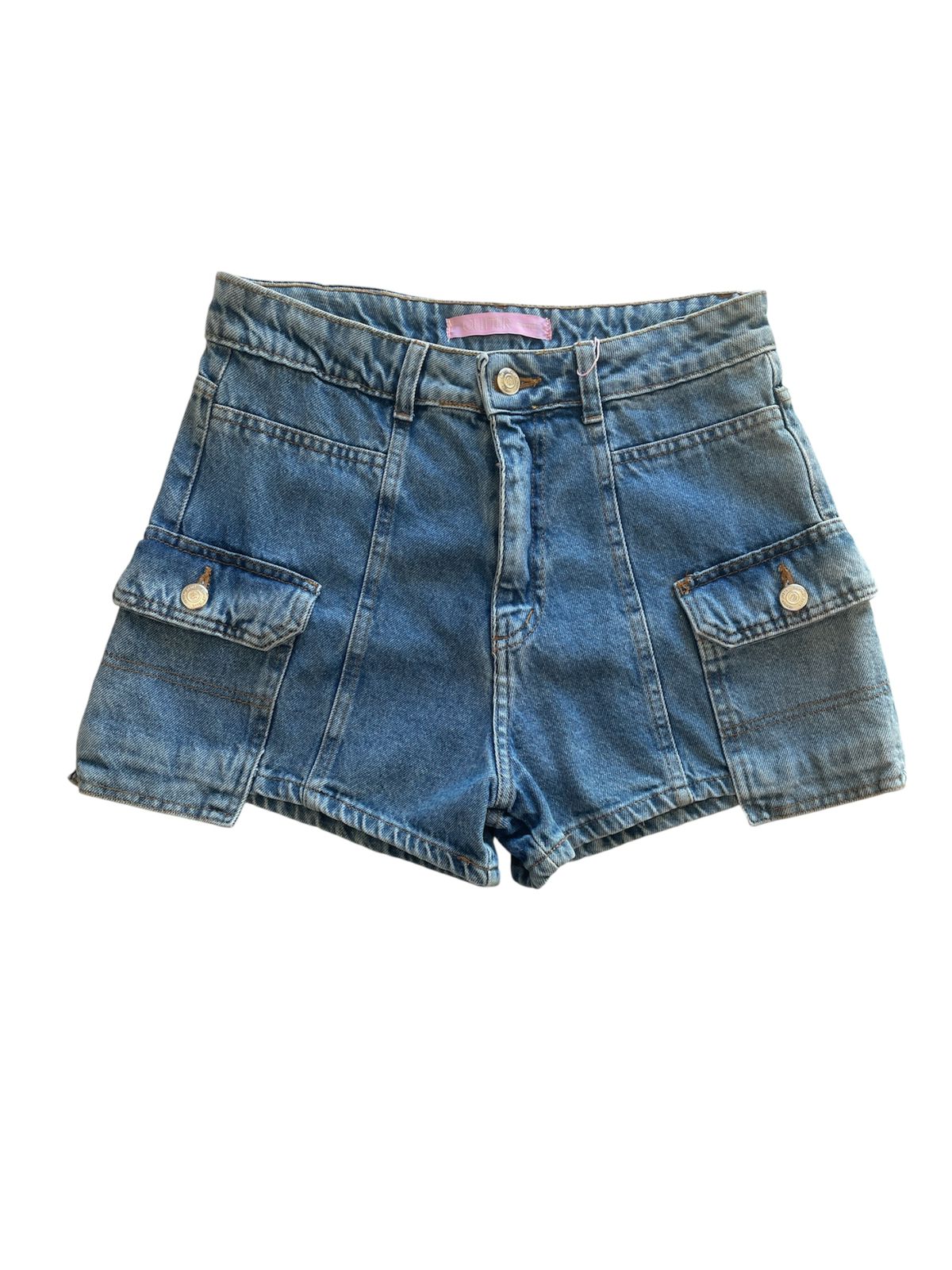 Shorts Jeans Cargo com Bolsos Laterais