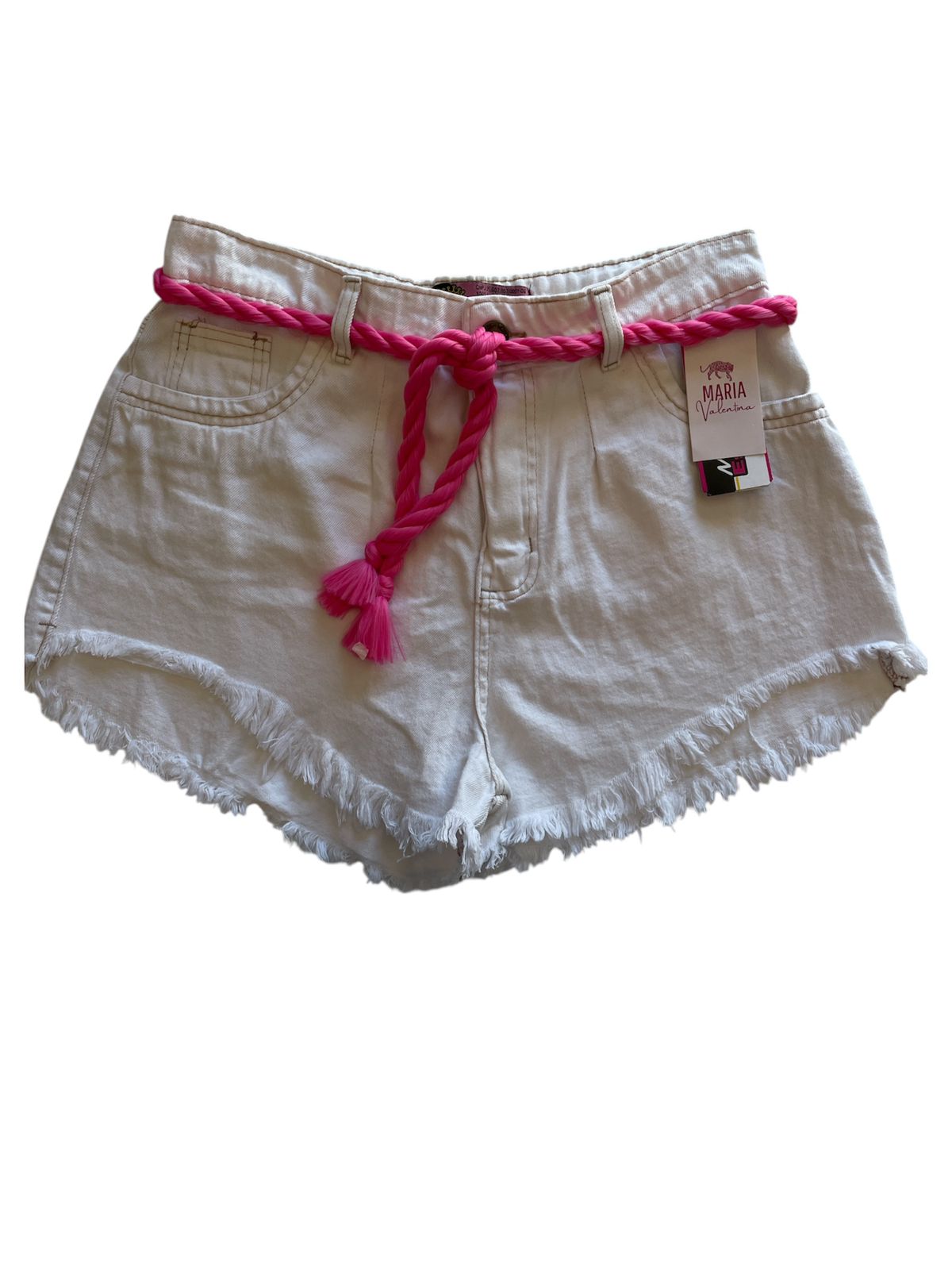 Shorts Jeans Branco com Cinto de Cordão Pink
