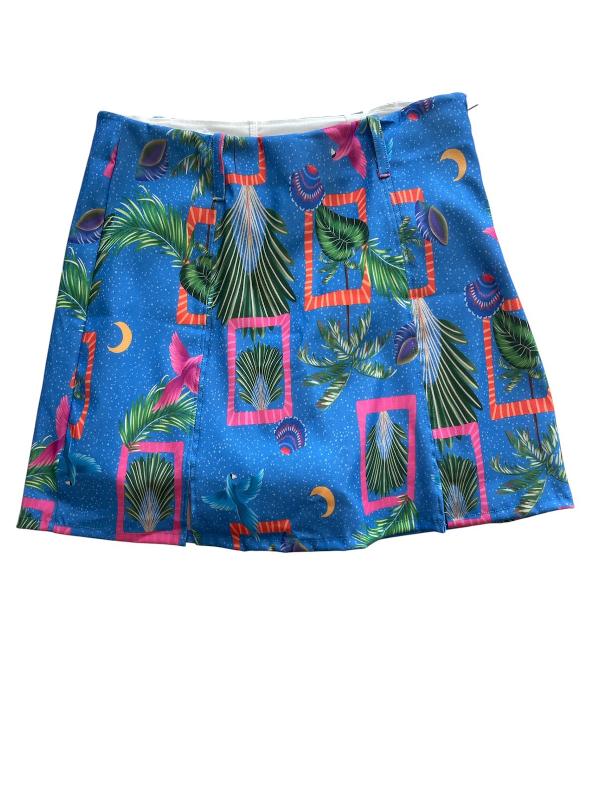 Saia Curta Azul Estampada Tropical